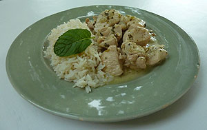 Poulet coco au basilic et à la menthe