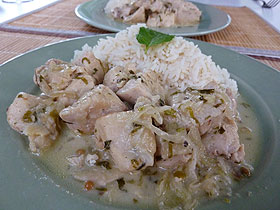 Poulet coco au basilic et à la menthe et son riz parfumé au gingembre